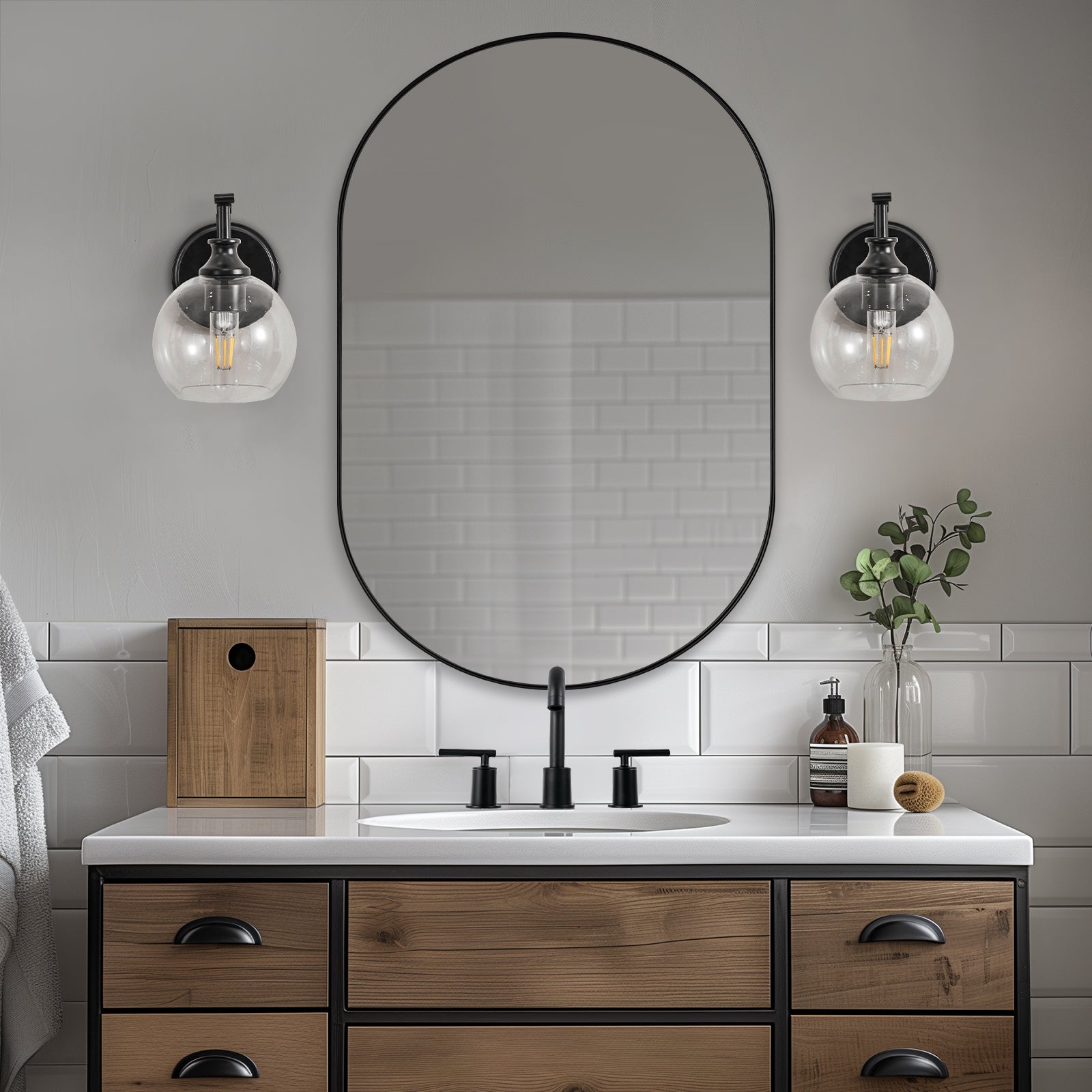 Modern Long Oval Mirror Pill Shaped Capsule Wall Mirrors | Stainless Steel Frame