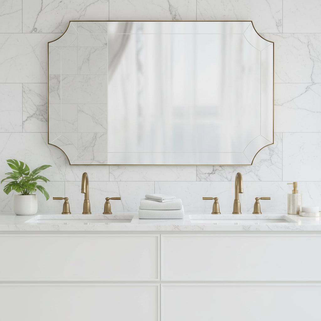 Minuette Glass Tiles Edge Scalloped Bathroom Vanity Mirrors | Stainless Steel Frame