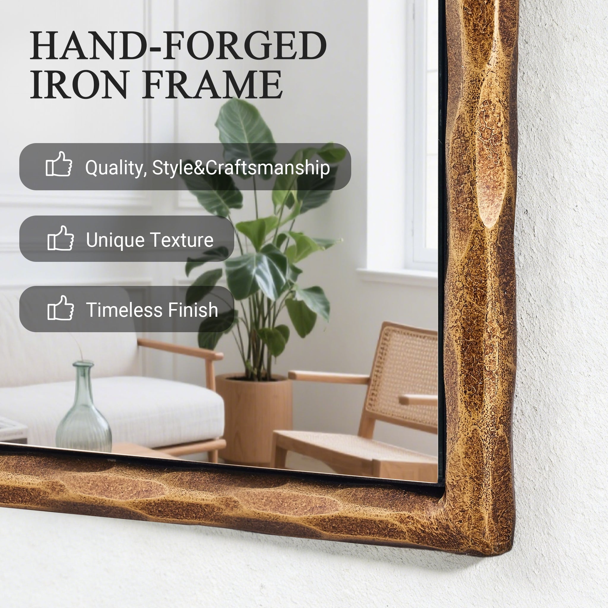 Vintage Hand-Forged Arched Mirror Hammered Wrought Iron Bathroom Mirror