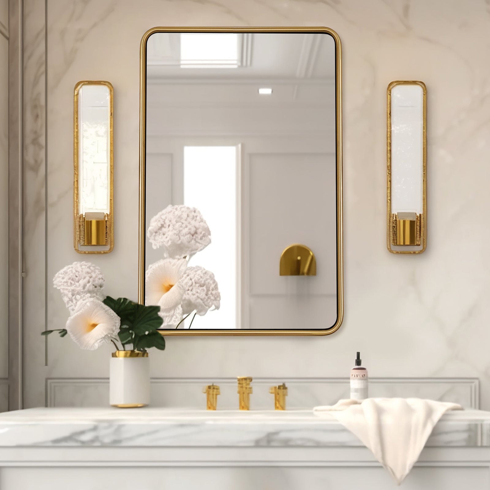 Contemporary Rounded Rectangular Bathroom Mirrors| O-Shaped Tube Stainless Steel Frame