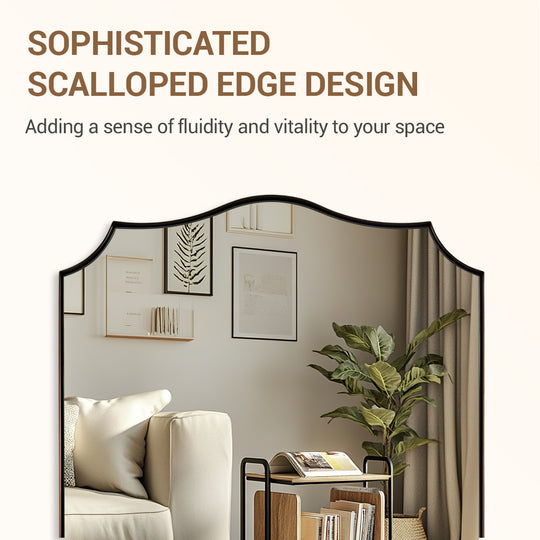 Contemporary  Scalloped Rectangle Wall Mirror | Stainless Steel Frame