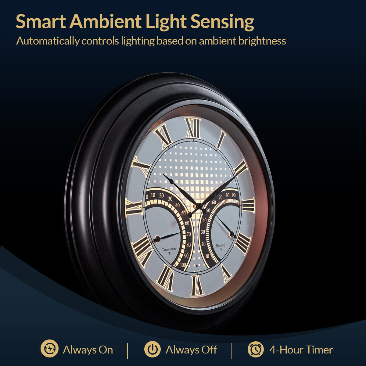 24 Inch Outdoor Wall Clock Large Waterproof Illuminated Clock with Thermometer,Square Grid Dial