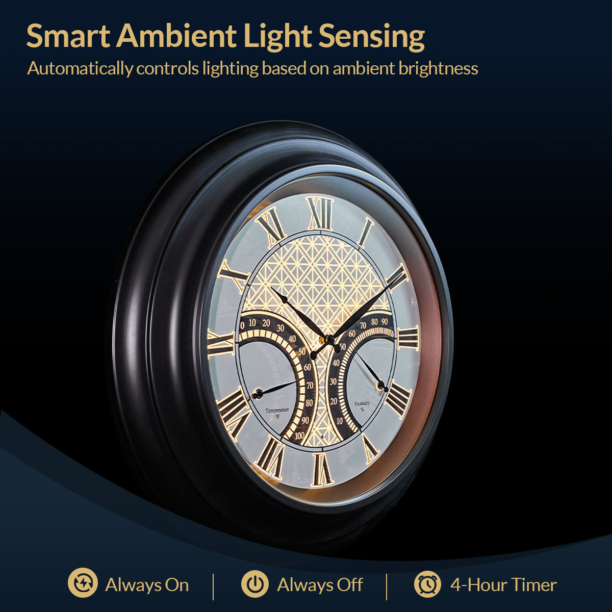 24 Inch Outdoor Wall Clock Large Waterproof Illuminated Clock with Thermometer,Geometric Dial