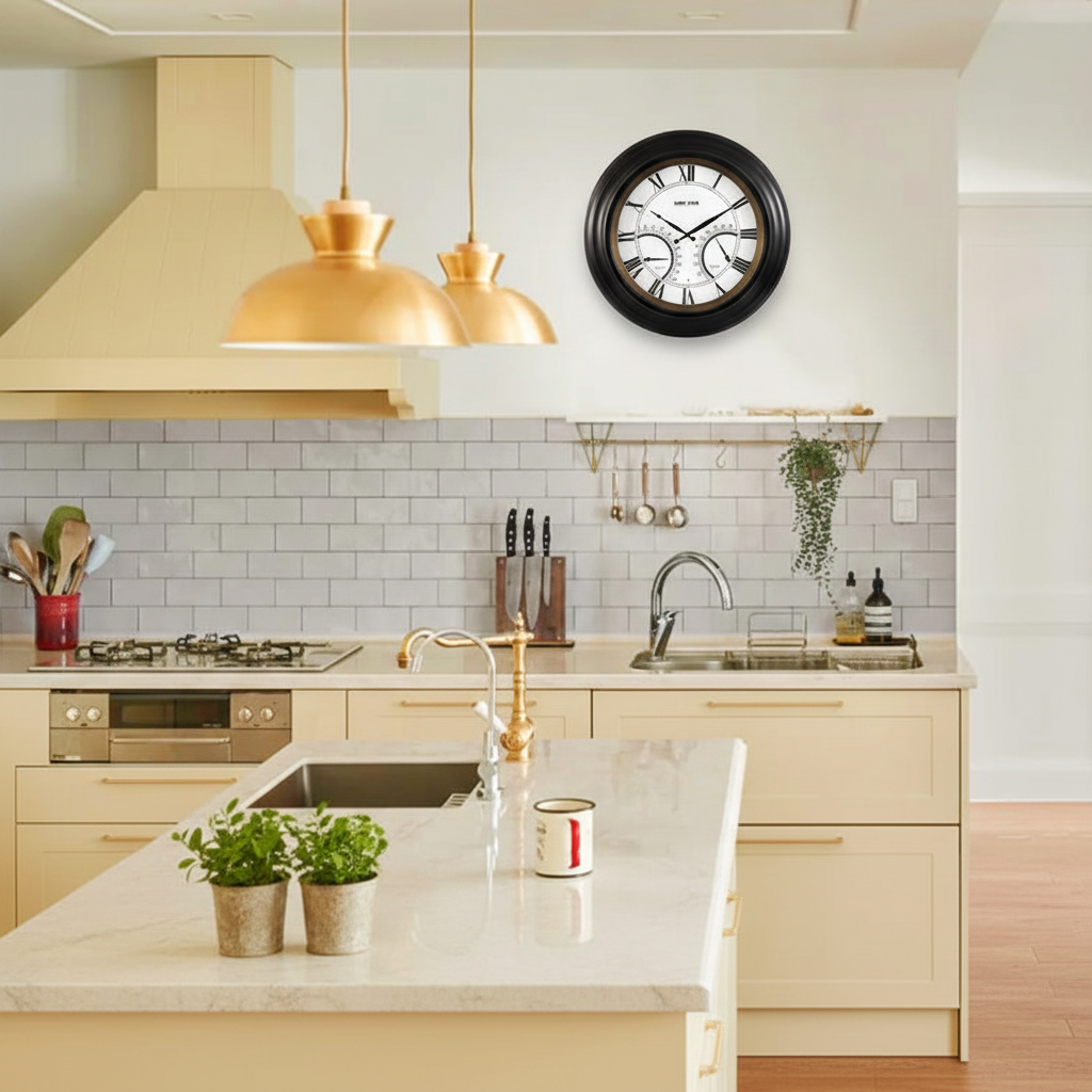 黑色挂钟厨房场景