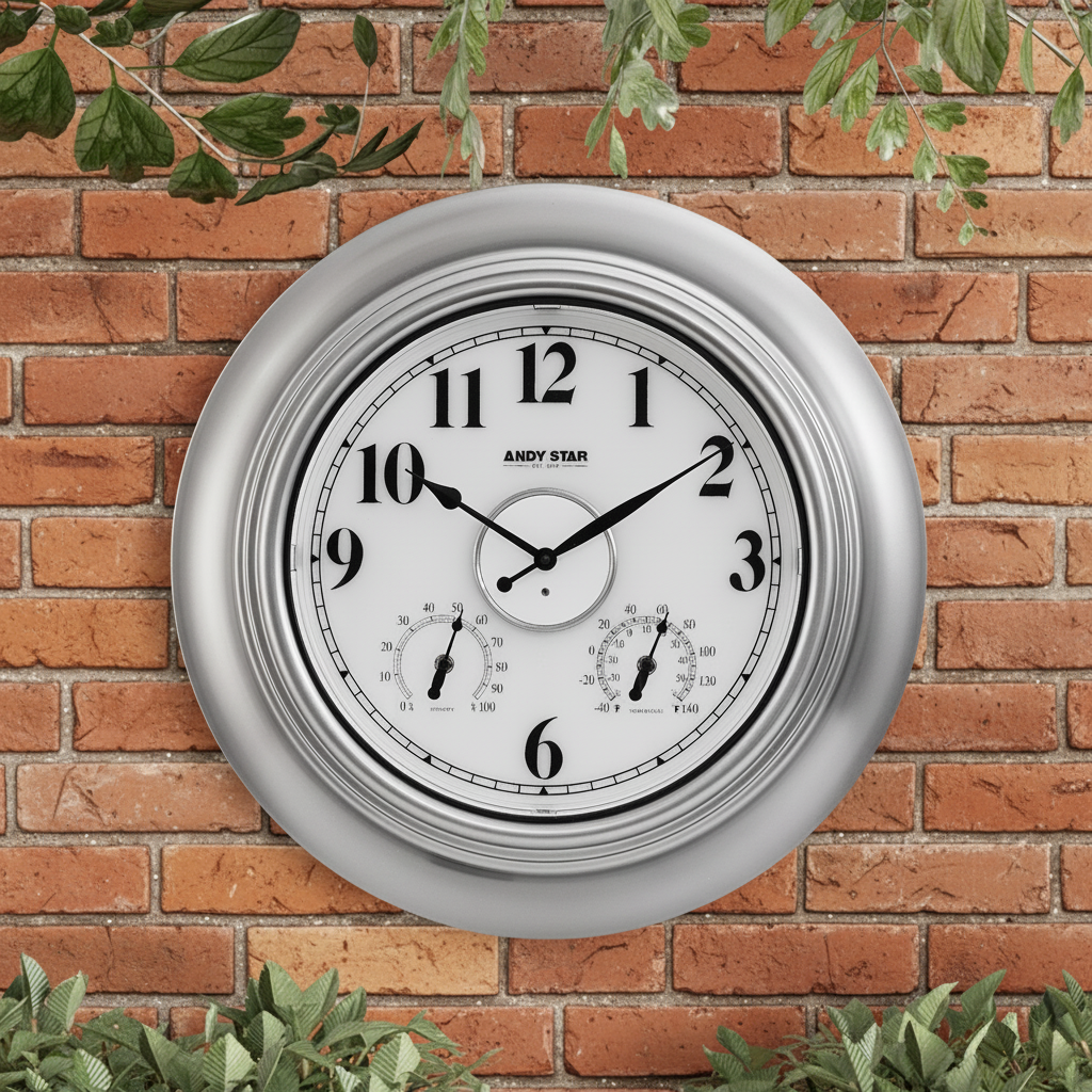 银色挂钟红砖墙