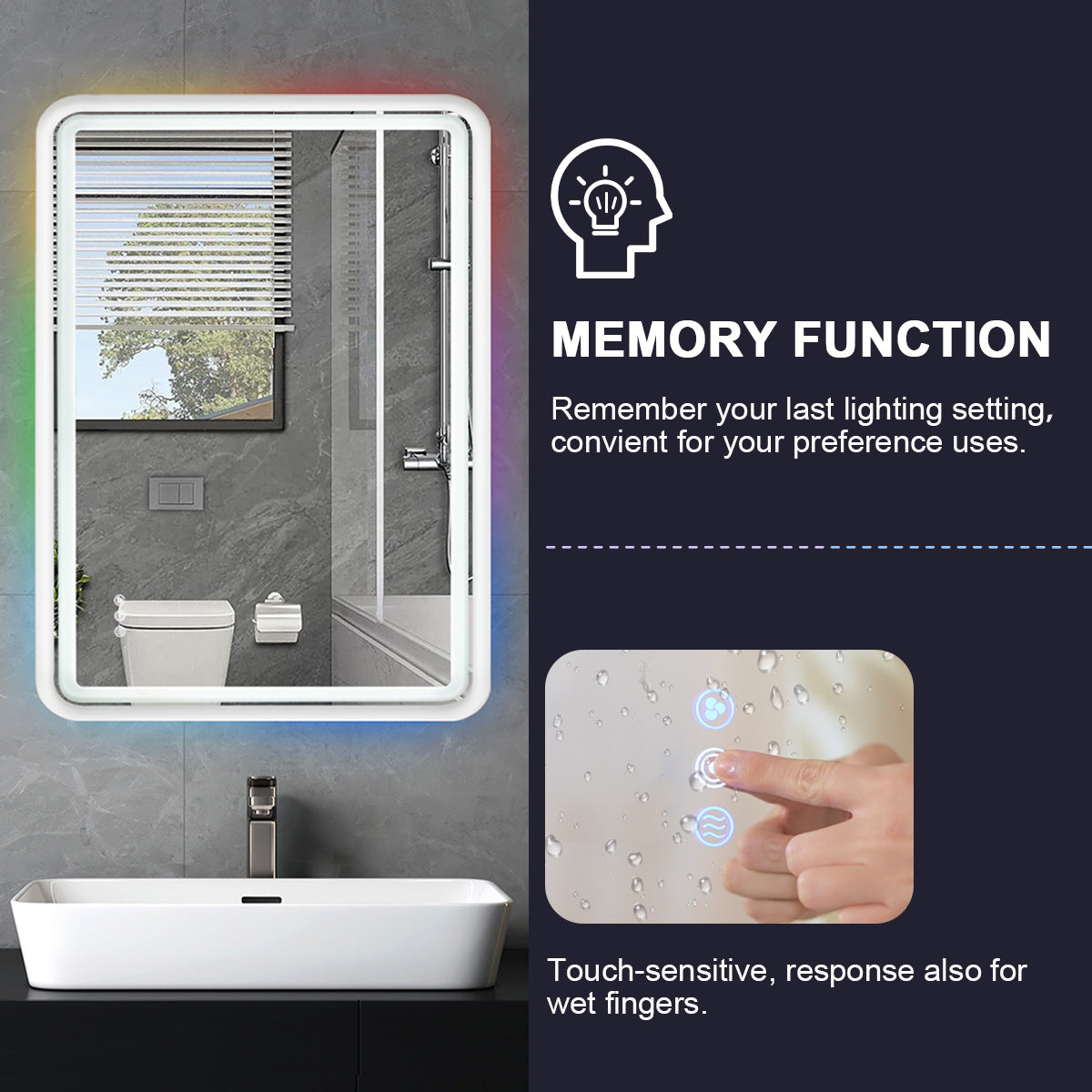 MoonMirror LED Bathroom Mirrors With RGB Lights Anti Fog Dual