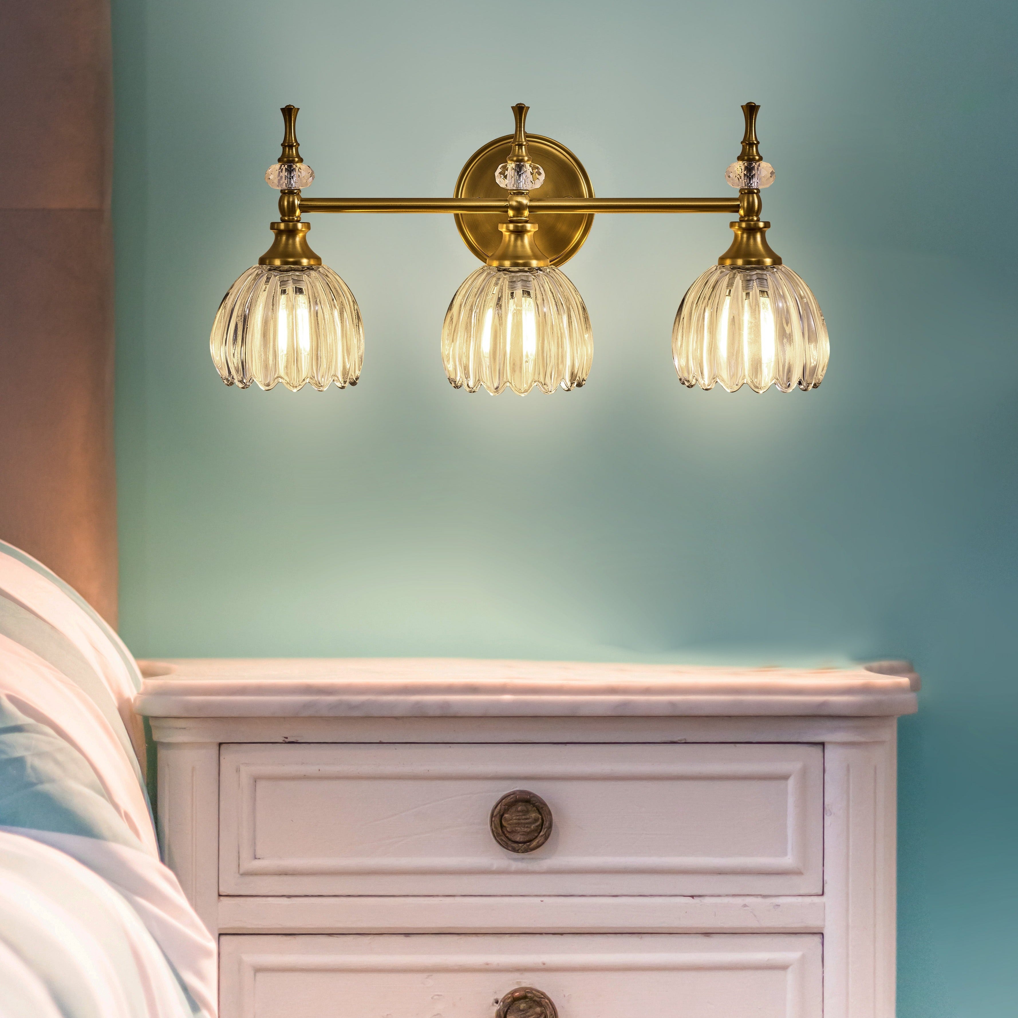 Luxury Gold Wall Sconces Bathroom Vanity Lights with Tulip Glass Shade for Bedroom, Hallway