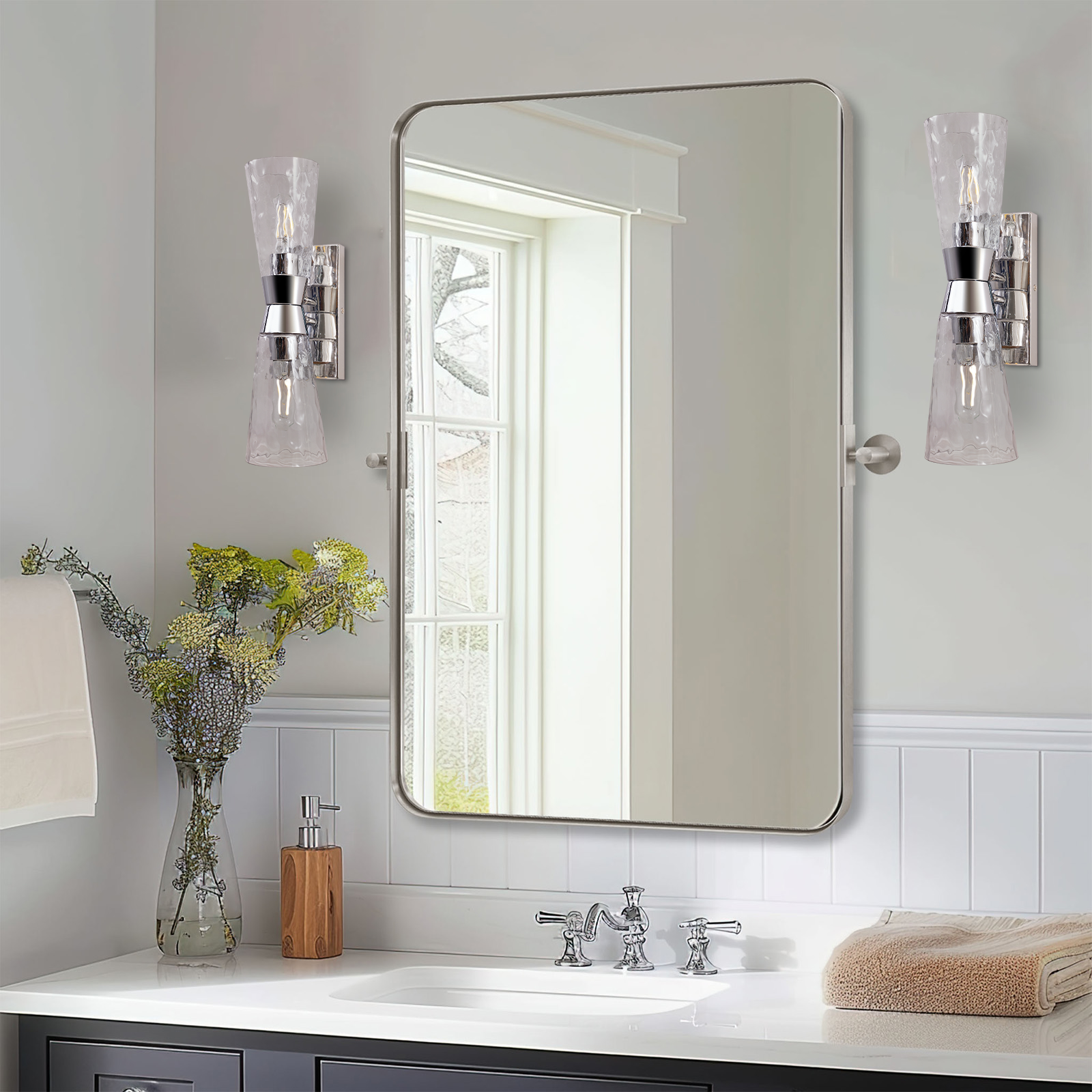 Tilting Rectangular Pivot  Mirror for Bathroom/Vanity | Stainless Steel Frame