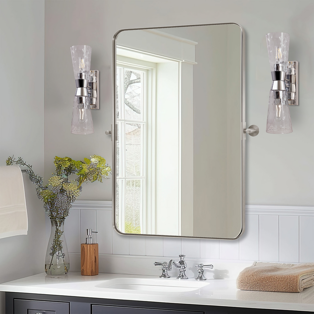 Tilting Rectangular Pivot  Mirror for Bathroom/Vanity Floating Mirror | Stainless Steel Frame
