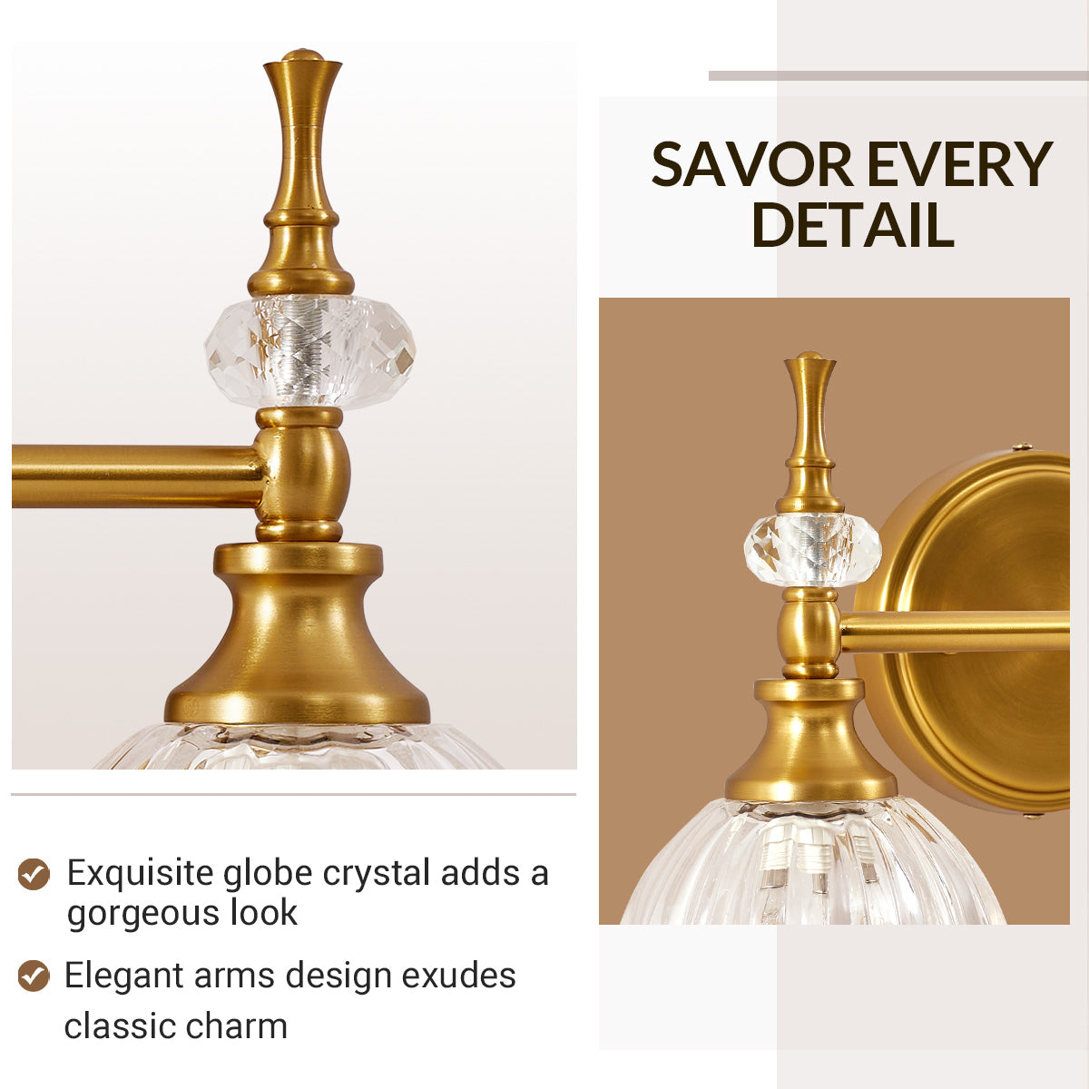 Luxury Gold Wall Sconces Bathroom Vanity Lights with Tulip Glass Shade for Bedroom, Hallway