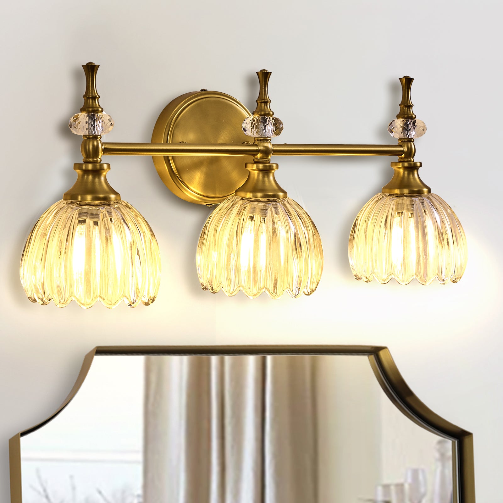 Luxury Gold Wall Sconces Bathroom Vanity Lights with Tulip Glass Shade for Bedroom, Hallway