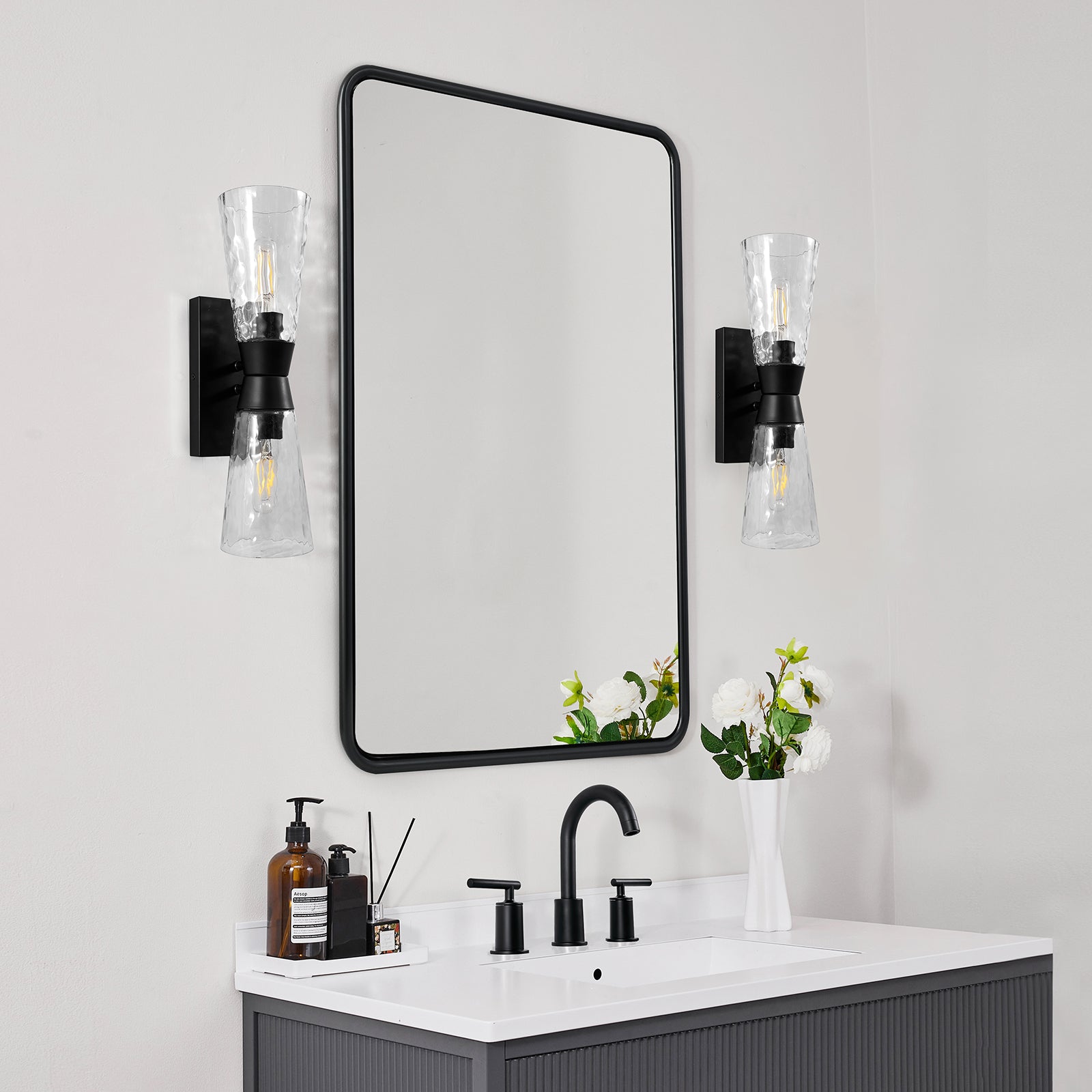 Contemporary Rounded Rectangular Bathroom Mirrors| O-Shaped Tube Stainless Steel Frame