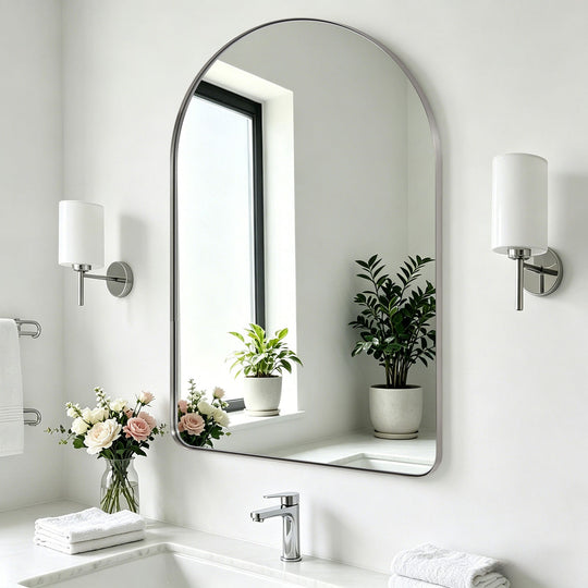 Contemporary Arched Bathroom Vanity Mirror | Stainless Steel Frame