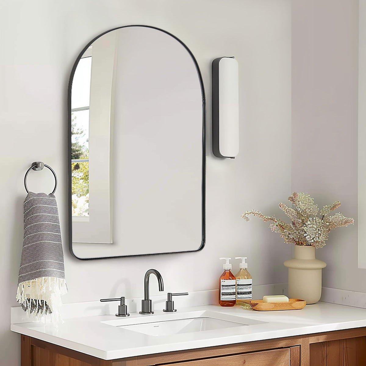 Contemporary Arched Bathroom Vanity Mirror | Stainless Steel Frame