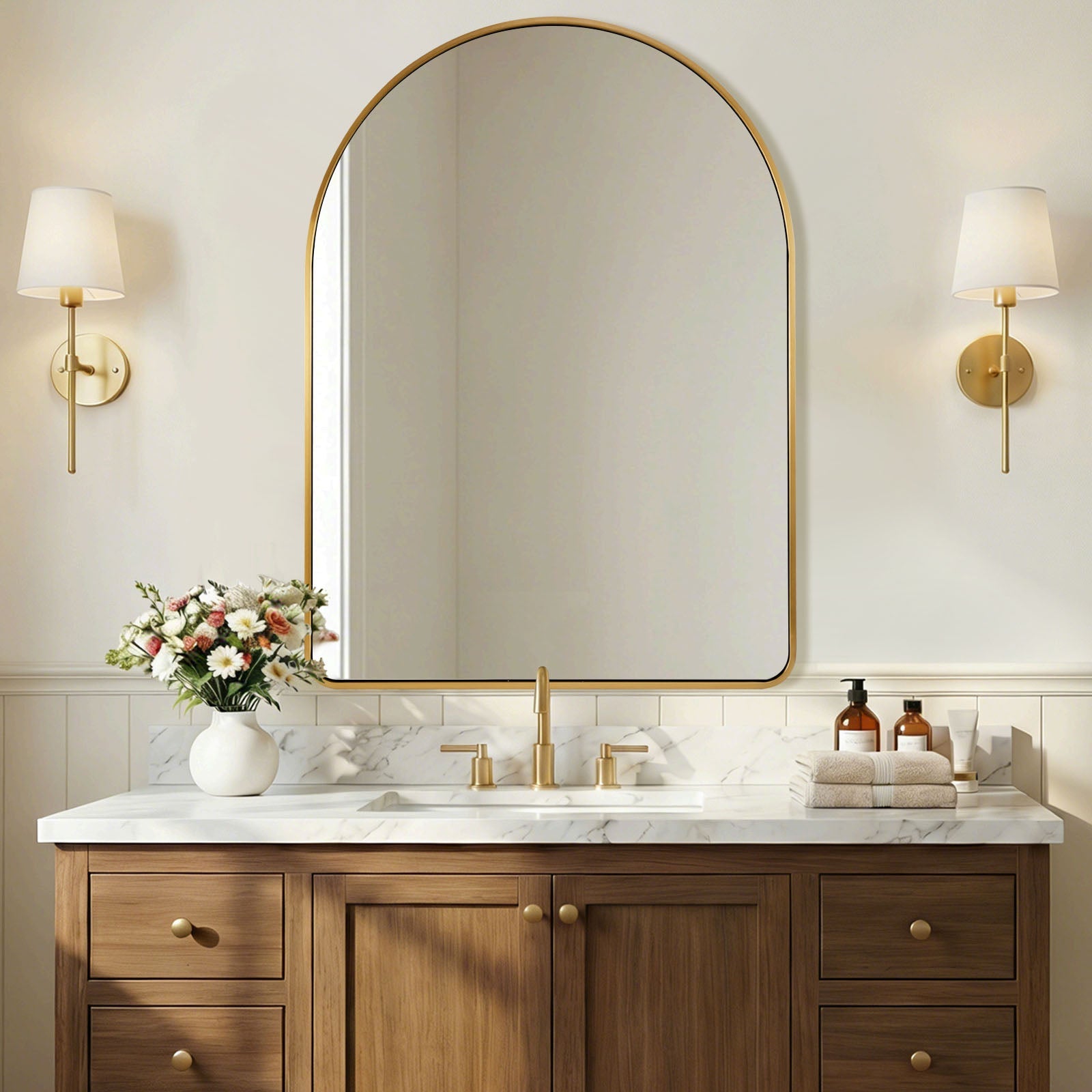 Contemporary Arched Bathroom Vanity Mirror Arch Wall Mirror |Stainless Steel Framed