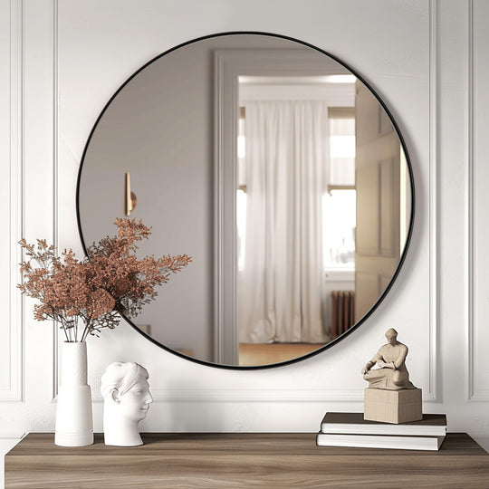 Contemporary Round Mirror for Bathroom | Stainless Steel Frame