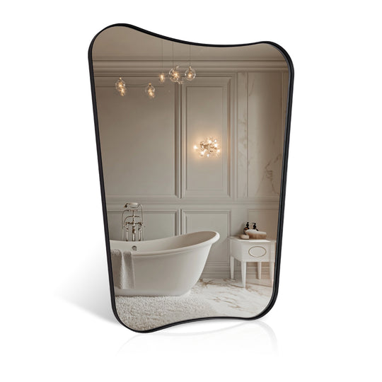 Concave Top Scalloped Asymmetrical Mirror |Stainless Steel Frame