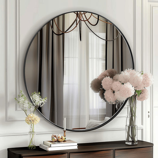 Contemporary Round Mirror for Bathroom | Stainless Steel Frame