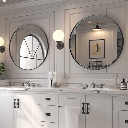 Contemporary Round Mirror for Bathroom | Stainless Steel Frame