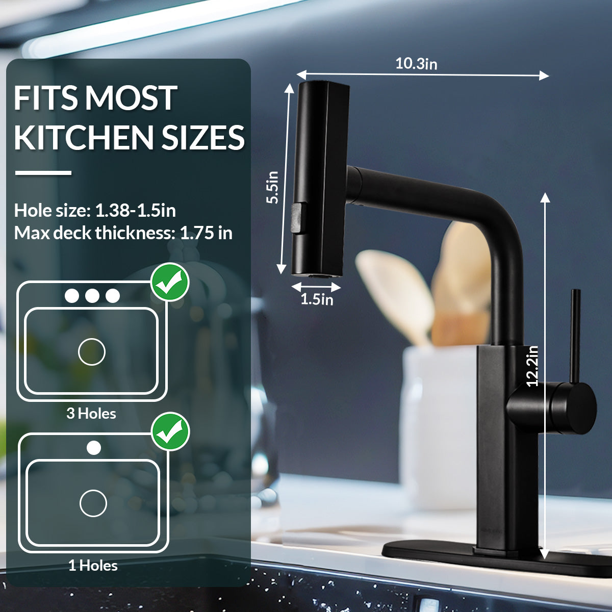 Modern Stainless Steel Kitchen Faucet with Pull-Out Sprayer 3 in 1 Flow Modes