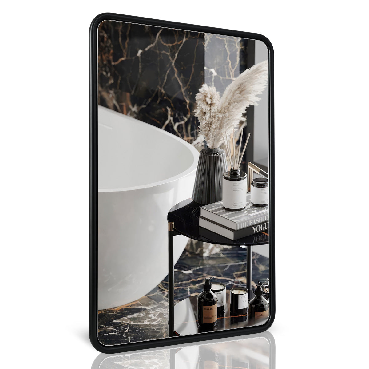 Modern Bathroom Mirror with Rounded Corners | Stainless Steel O-Tube Frame Design