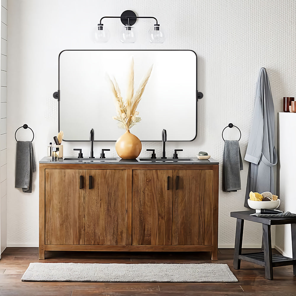 Horizontally Tilting Pivot Rectangle Mirrors for Bathroom | Stainless Steel Frame