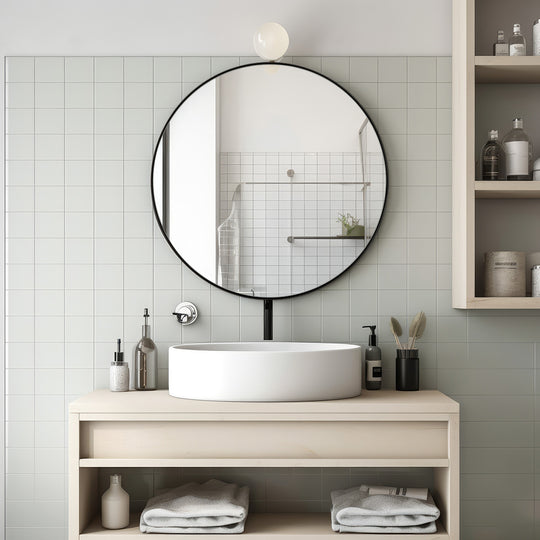 Contemporary Round Mirror for Bathroom | Stainless Steel Frame