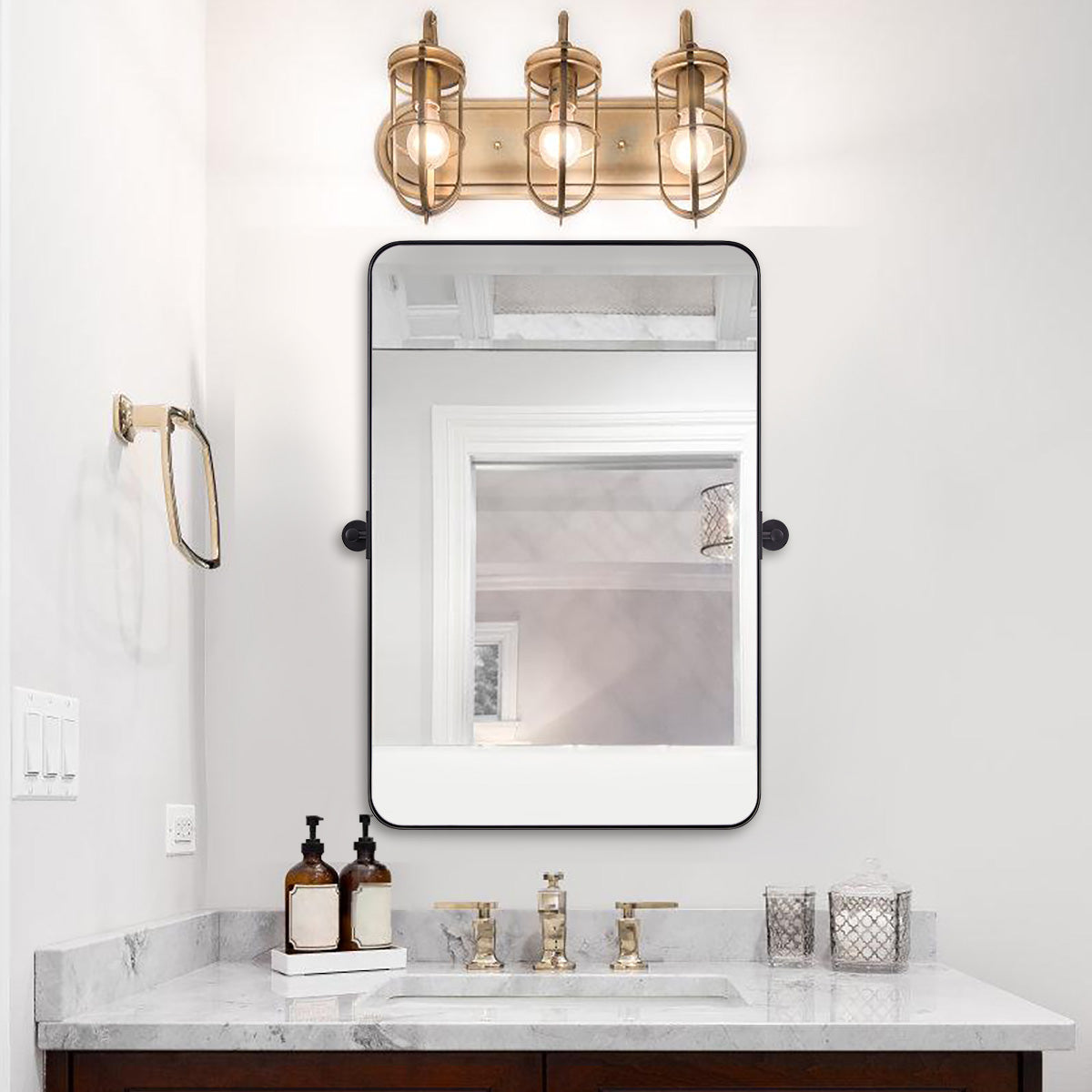 Matte Black Pivot Tilt Rectangle Bathroom/ Vanity Mirrors | Stainless Steel Frame