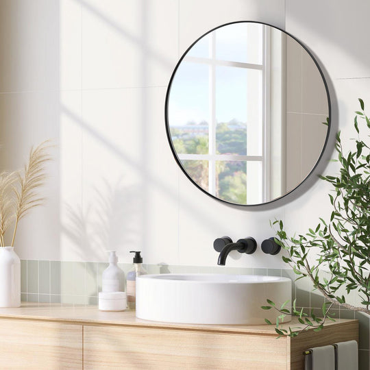 Contemporary Round Mirror for Bathroom | Stainless Steel Frame