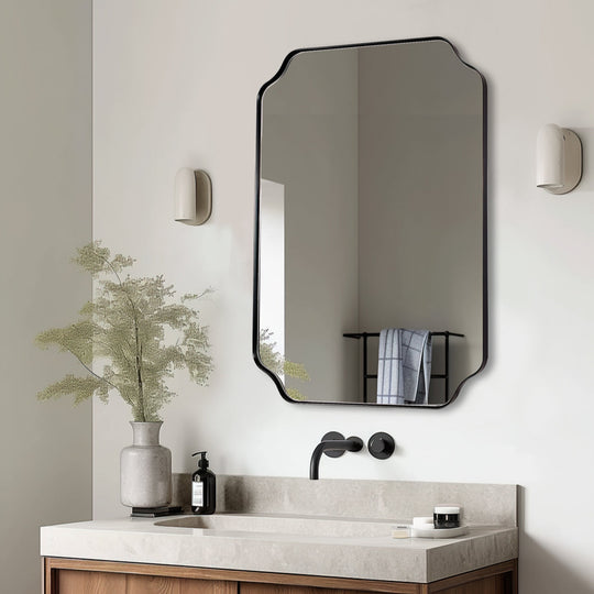 Notched Corner Irregular Scalloped Rectangle Mirrors | Stainless Steel Frame