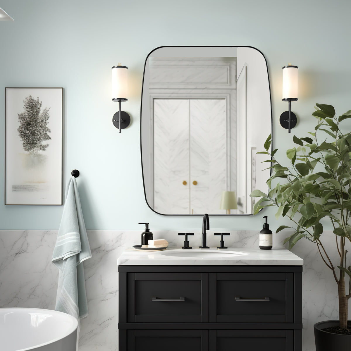 Open Box Like New:Modern Oval Oblong Bathroom Vanity Mirror