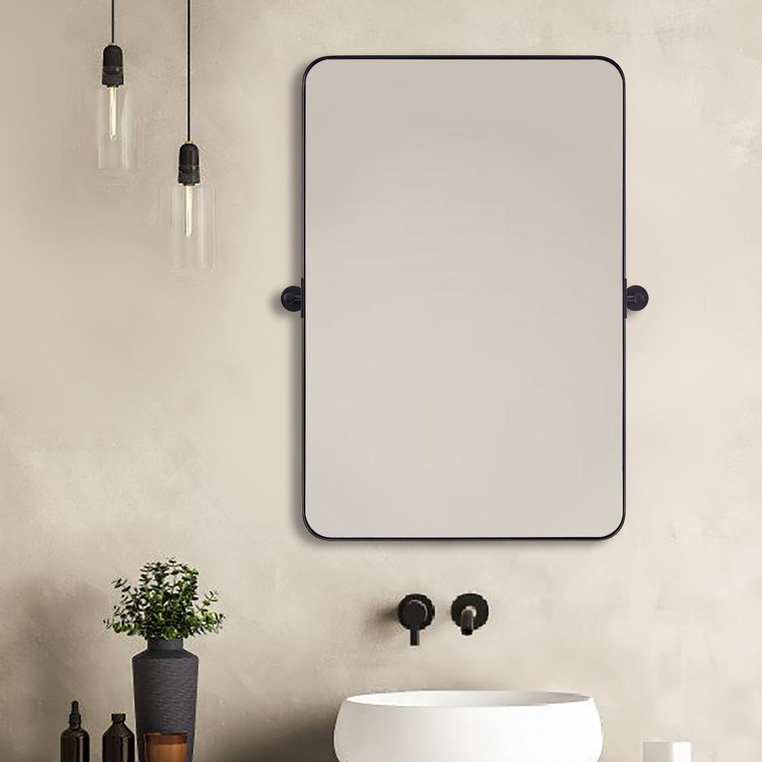 Open Box Like New: Tilting Pivot Rectangular Bathroom Mirrors | Stainless Steel Frame