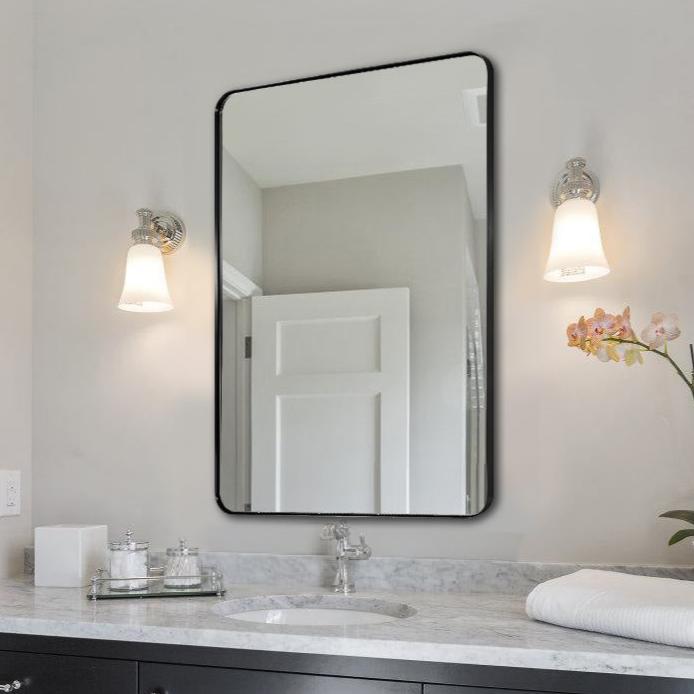 Open Box Like New : Modern Rounded Rectangle Mirror for Bathroom/ Vanity/ Wall | Stainless Steel Frame