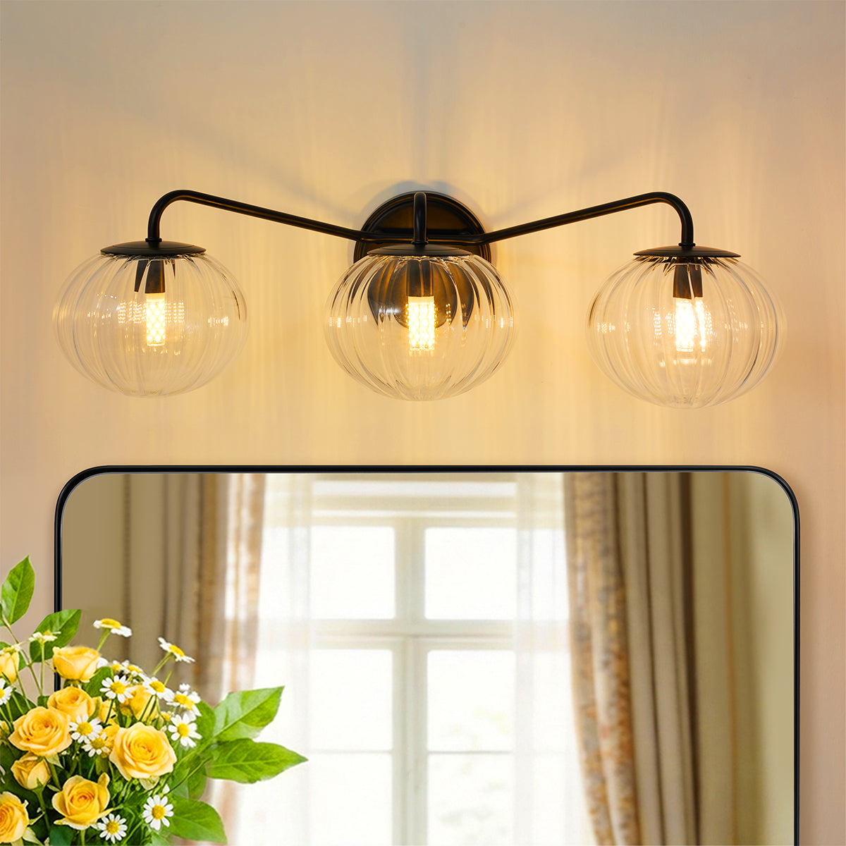 Contemporary Pumpkin Clear Glass Shade Bathroom Vanity Light