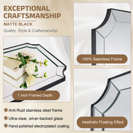 Minuette Glass Tiles Edge Scalloped Bathroom Vanity Mirrors | Stainless Steel Frame