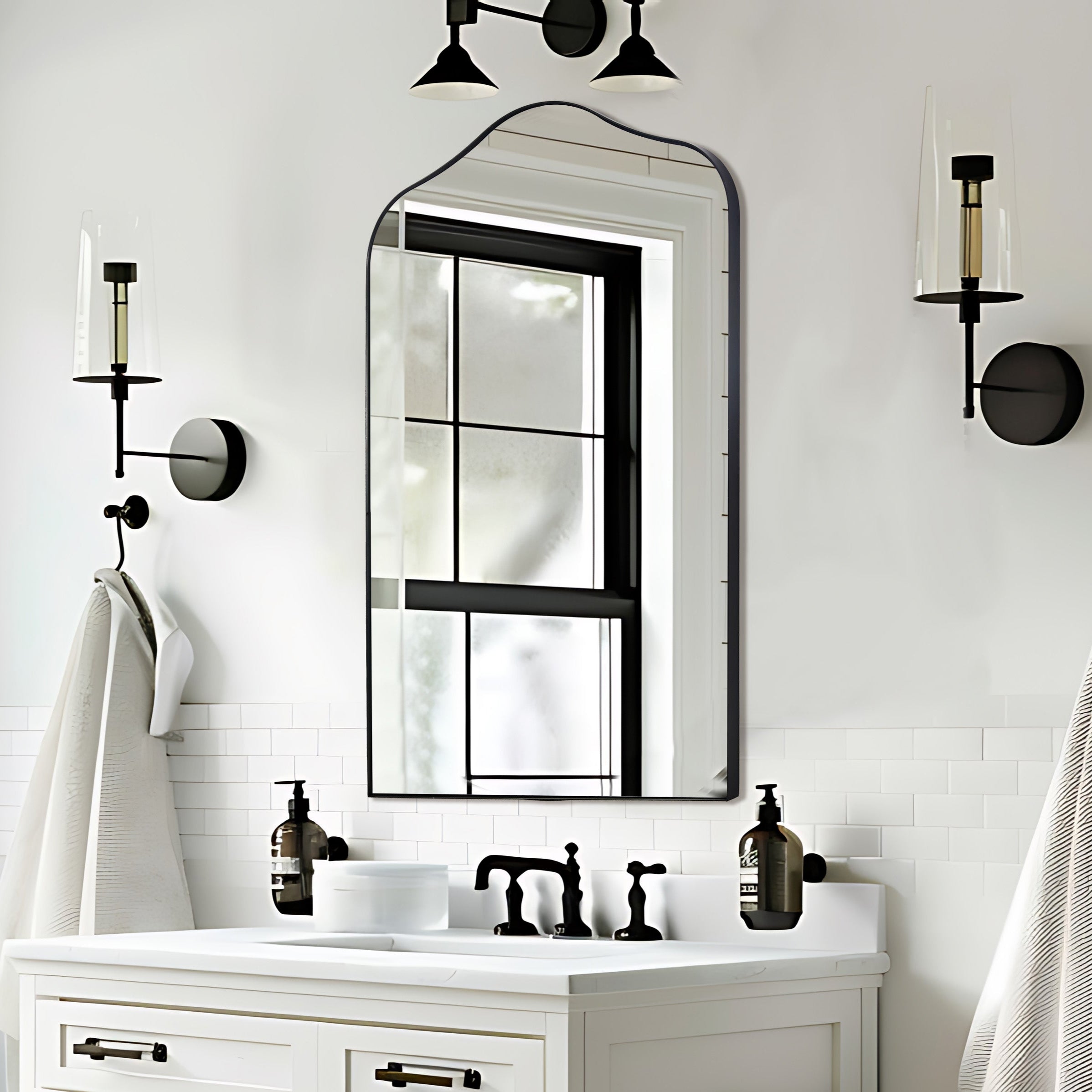 Contemporary Scalloped Arch Top Bathroom Mirror | Stainless Steel Frame