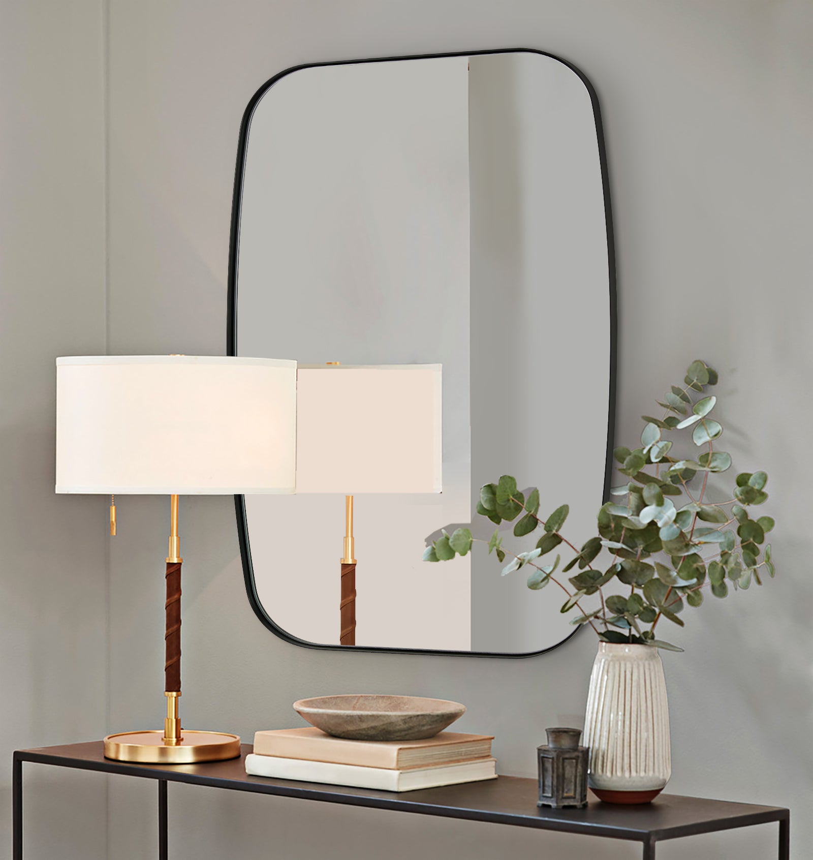 Modern Oblong Bathroom Mirror Long Oval Mirror with Stainless Steel Frame