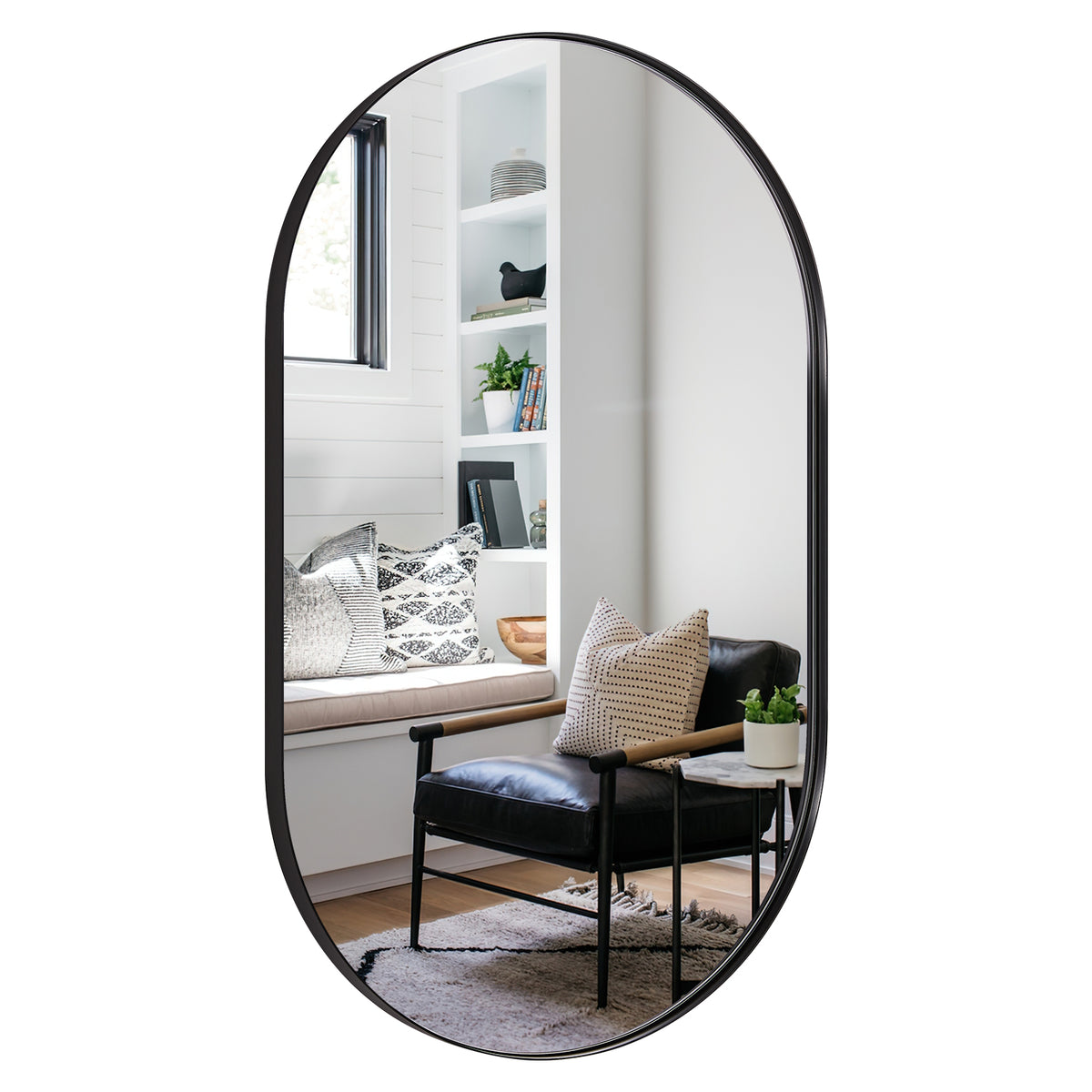 Full Length Pill Shaped Mirrors Wall Mounted, Full Body Long Leaning Mirror