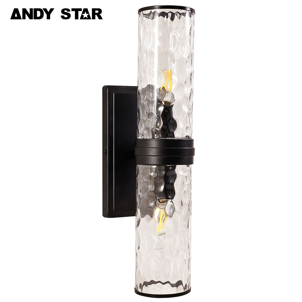 ANDY STAR Modern 2-Light Wall Lights Fixtures,Double Wall Sconce with Hammered Glass Shade for Bathroom Living Room Hallway, vertical& Horizontal