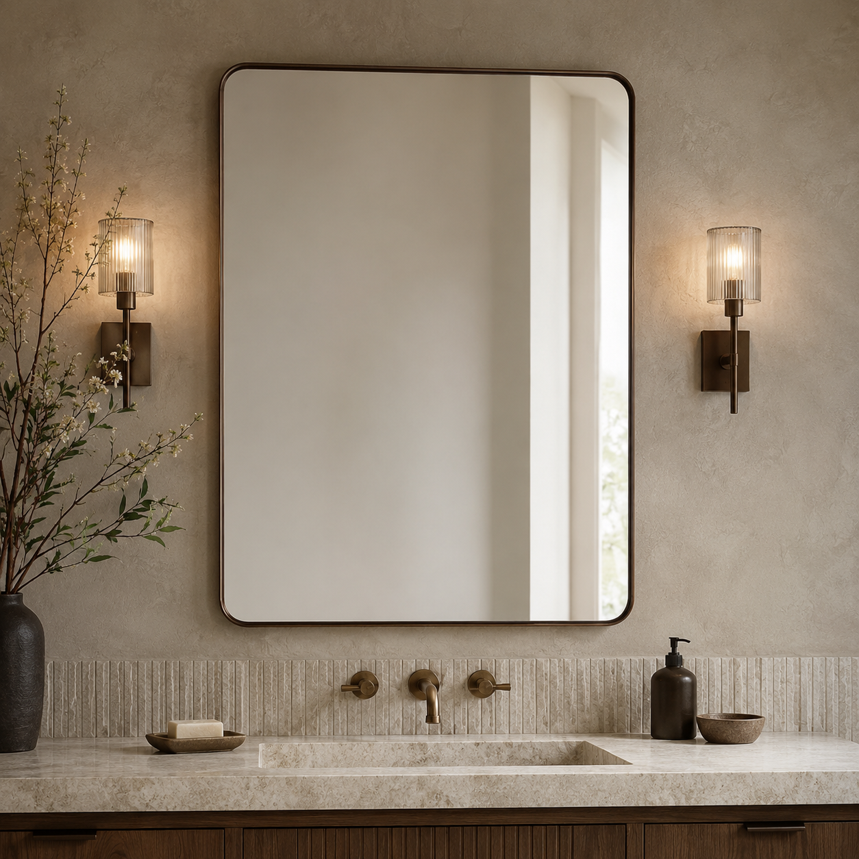 Modern Rounded Rectangle Mirror for Bathroom/ Vanity/ Wall | Stainless Steel Frame