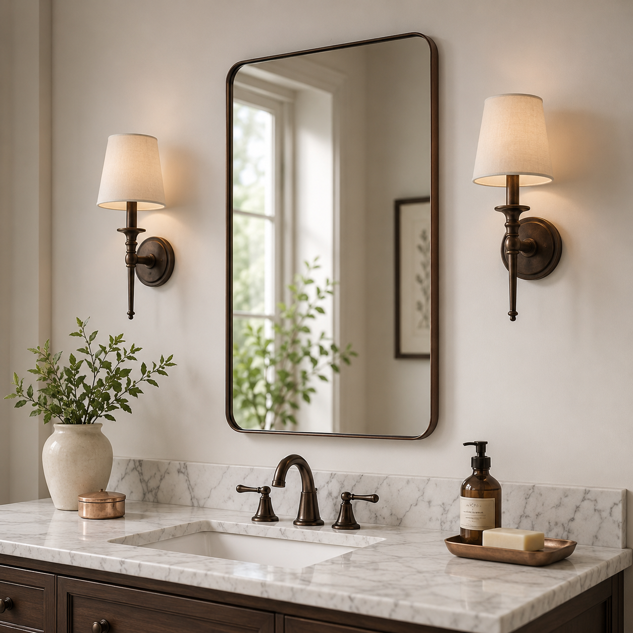 Modern Rounded Rectangle Mirror for Bathroom/ Vanity/ Wall | Stainless Steel Frame