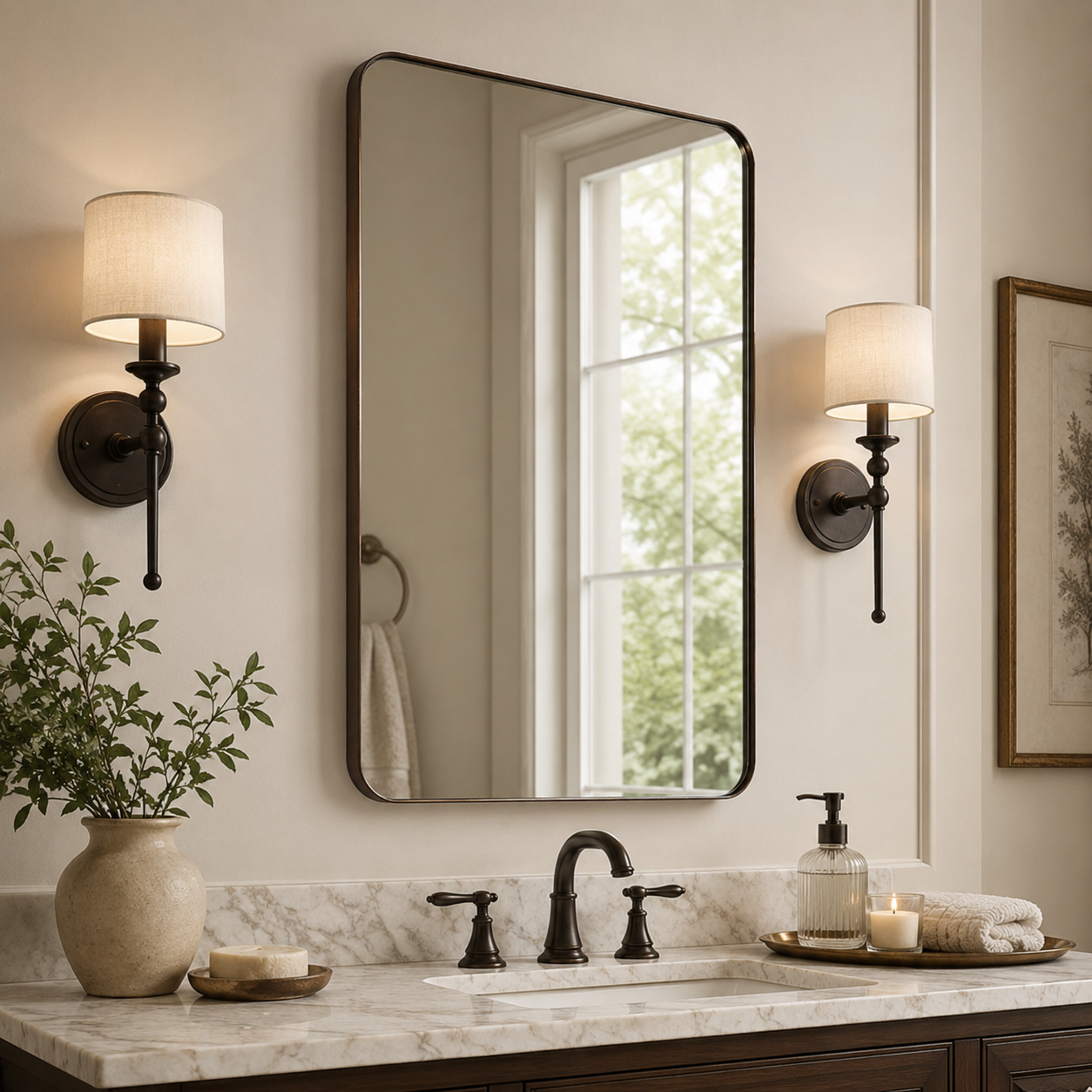 Modern Rounded Rectangle Mirror for Bathroom/ Vanity/ Wall | Stainless Steel Frame