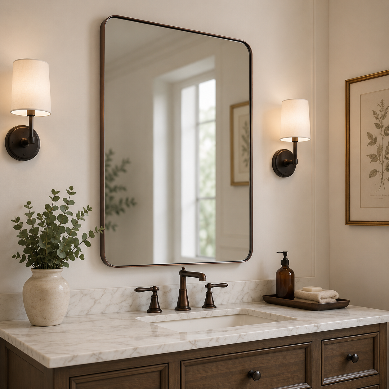 Modern Rounded Rectangle Mirror for Bathroom/ Vanity/ Wall | Stainless Steel Frame