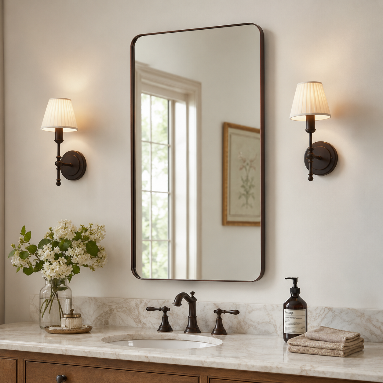 Modern Rounded Rectangle Mirror for Bathroom/ Vanity/ Wall | Stainless Steel Frame