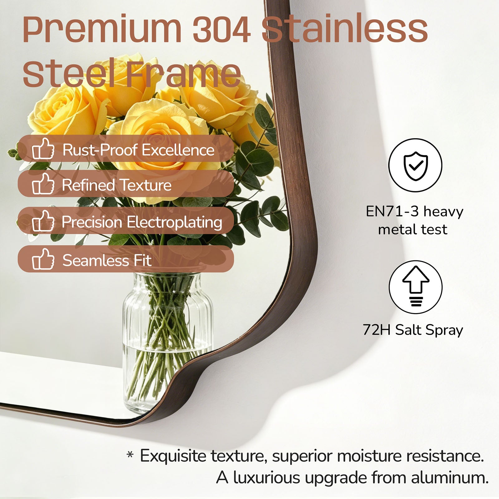Contemporary Concave Edge Scalloped Bathroom Mirror Decorative | Stainless Steel Frame