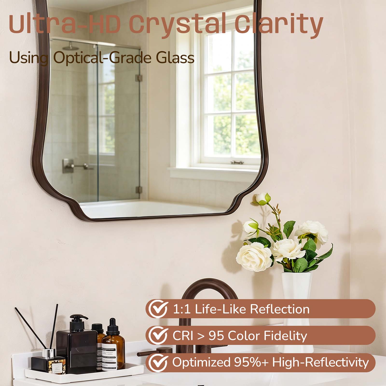 Contemporary Concave Edge Scalloped Bathroom Mirror Decorative | Stainless Steel Frame