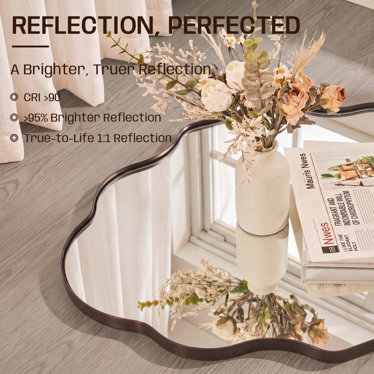 Modern Scalloped Oval Bathroom Vanity Mirror Wavy Wall Mirror | Stainless Steel Frame