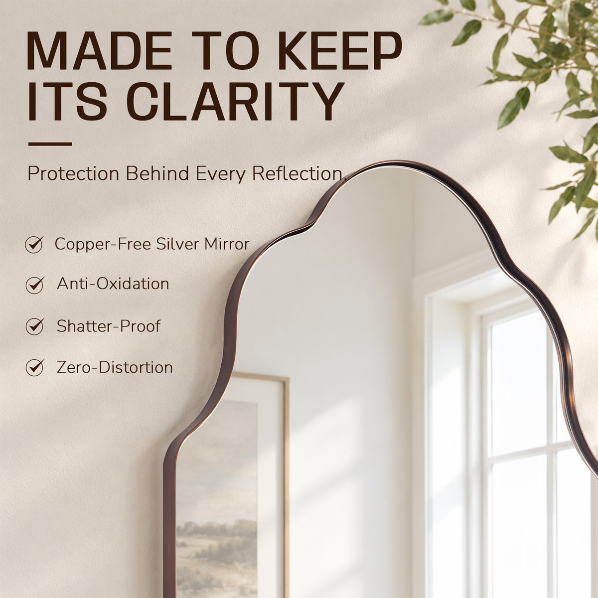 Modern Scalloped Oval Bathroom Vanity Mirror Wavy Wall Mirror | Stainless Steel Frame