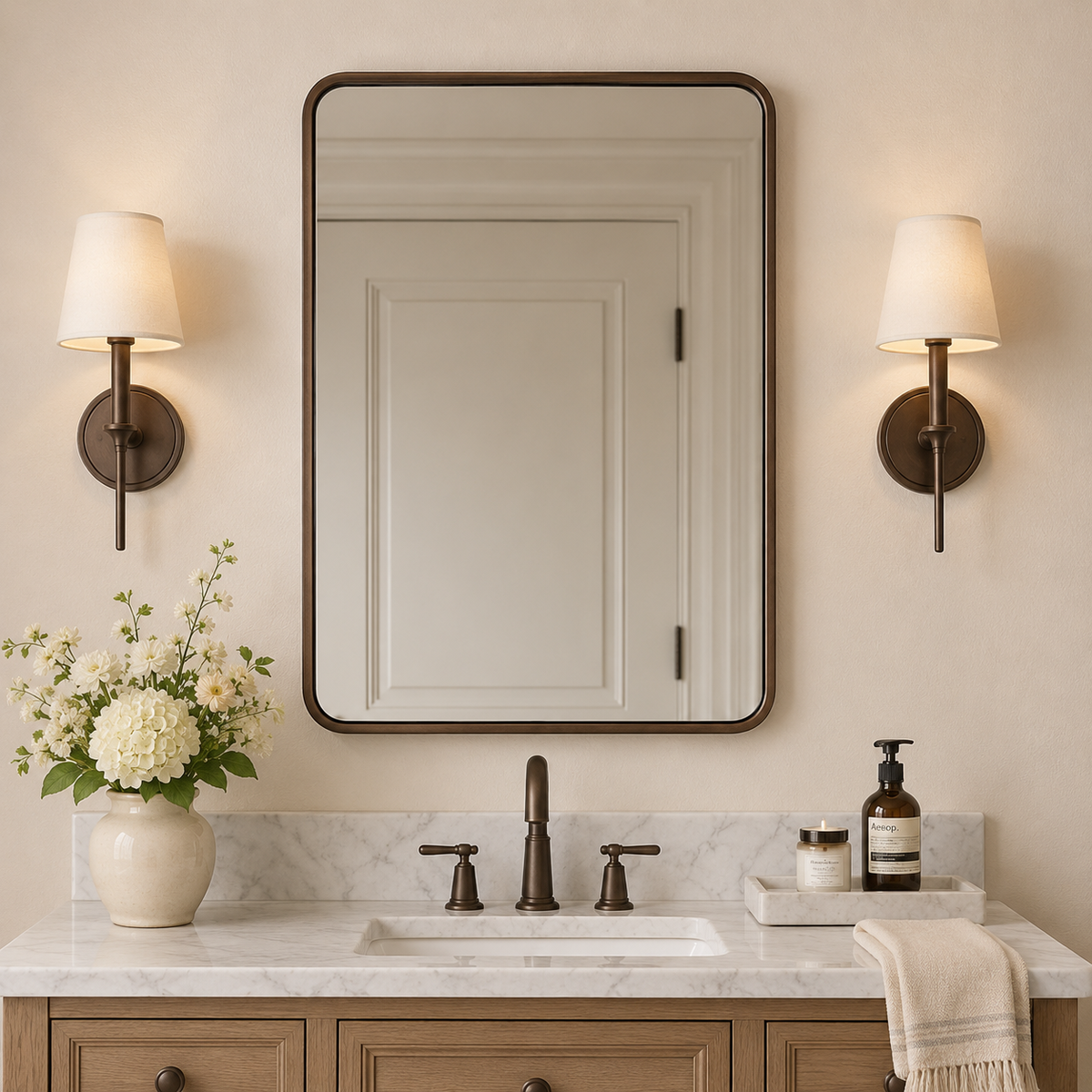Contemporary Rounded Rectangular Bathroom Wall Mirror |Thicker Stainless Steel Framed