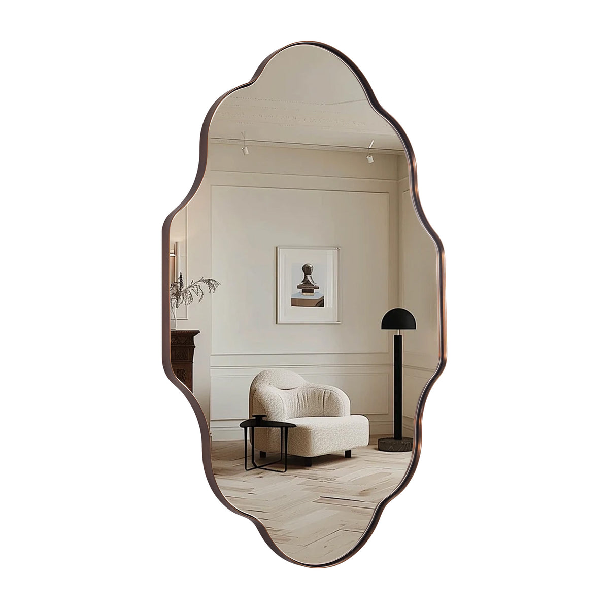 Modern Scalloped Oval Bathroom Vanity Mirror Wavy Wall Mirror | Stainless Steel Frame